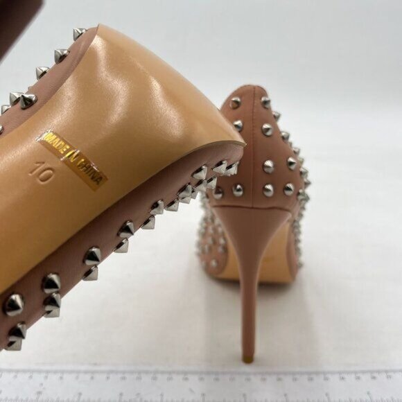 Women Dressy Rivet Pumps Round Closed Toe Slip on Stiletto High Heels Shoes - Picture 5 of 7